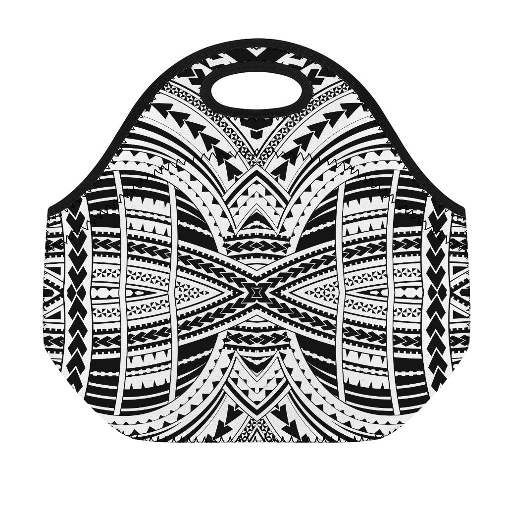 Black And White Maori Tribal Print Neoprene Lunch Bag