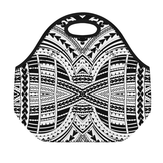 Black And White Maori Tribal Print Neoprene Lunch Bag