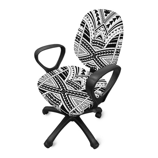 Black And White Maori Tribal Print Office Chair Cover