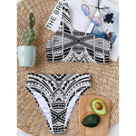 Black And White Maori Tribal Print One Shoulder Bikini Top