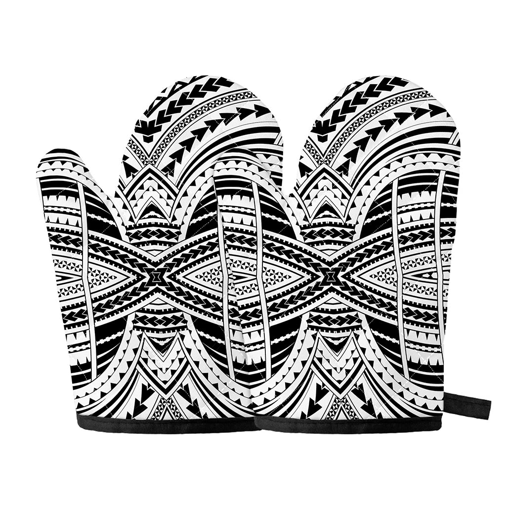 Black And White Maori Tribal Print Oven Mitts