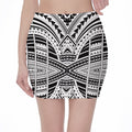 Black And White Maori Tribal Print Pencil Mini Skirt