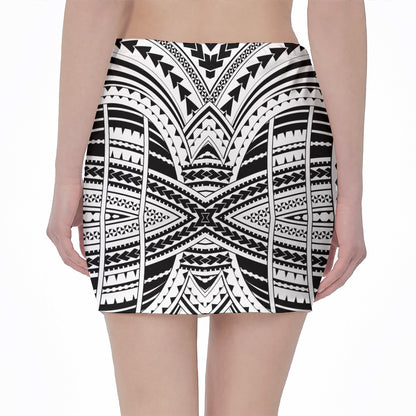 Black And White Maori Tribal Print Pencil Mini Skirt