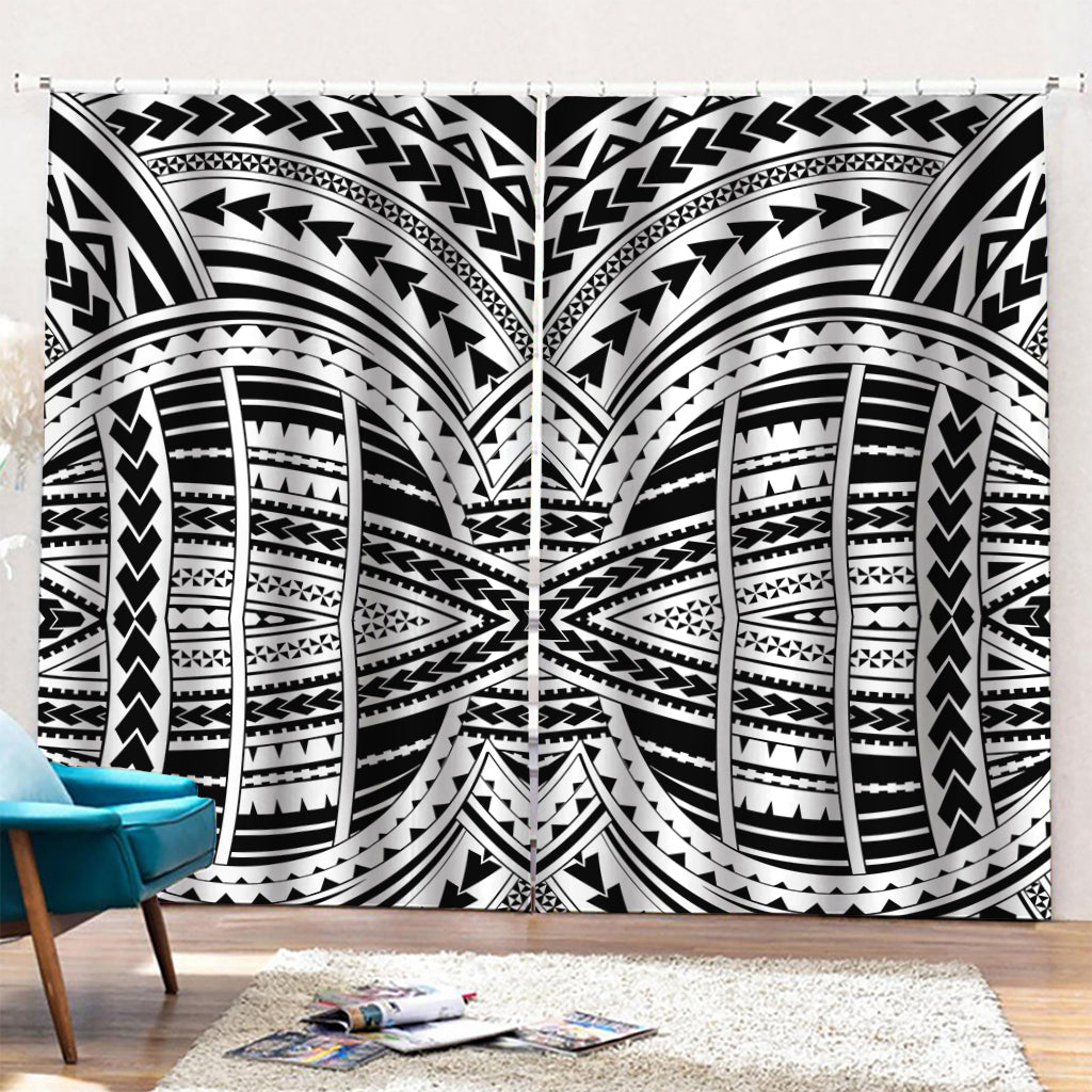 Black And White Maori Tribal Print Pencil Pleat Curtains