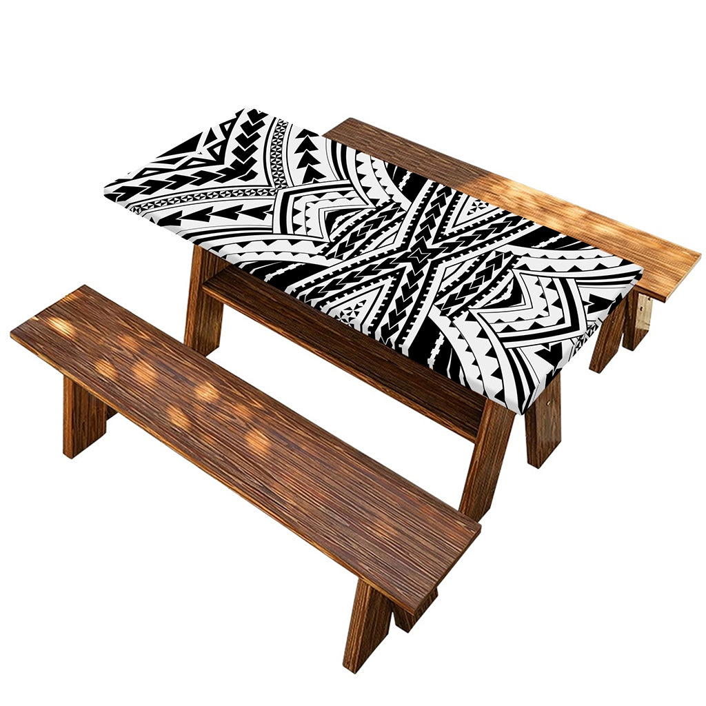 Black And White Maori Tribal Print Picnic Table Cover