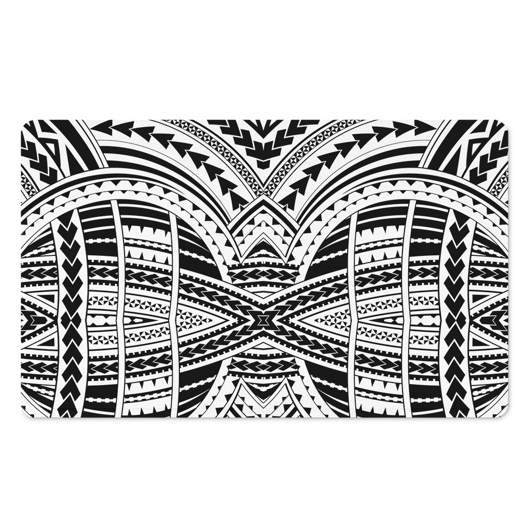 Black And White Maori Tribal Print Polyester Doormat