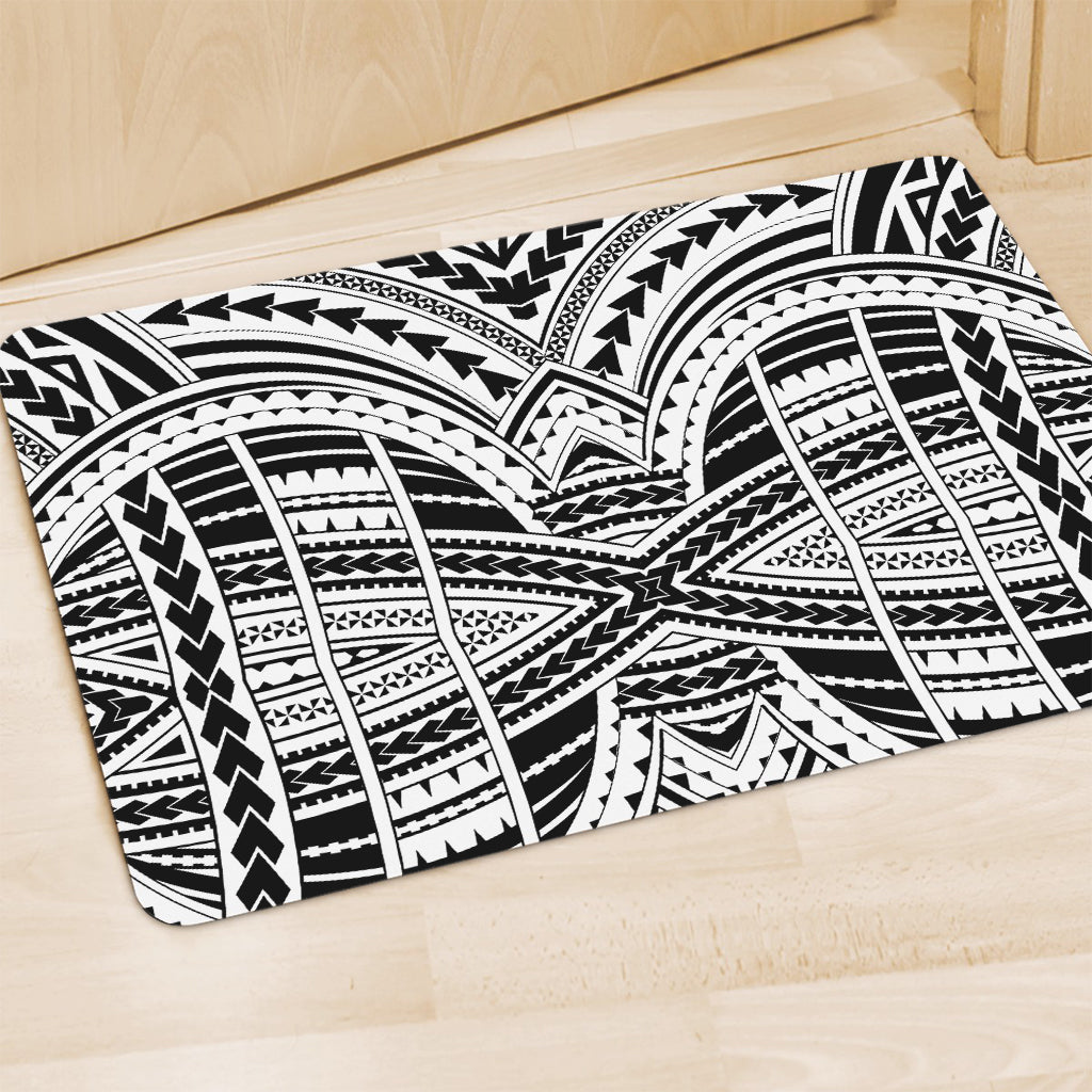 Black And White Maori Tribal Print Polyester Doormat
