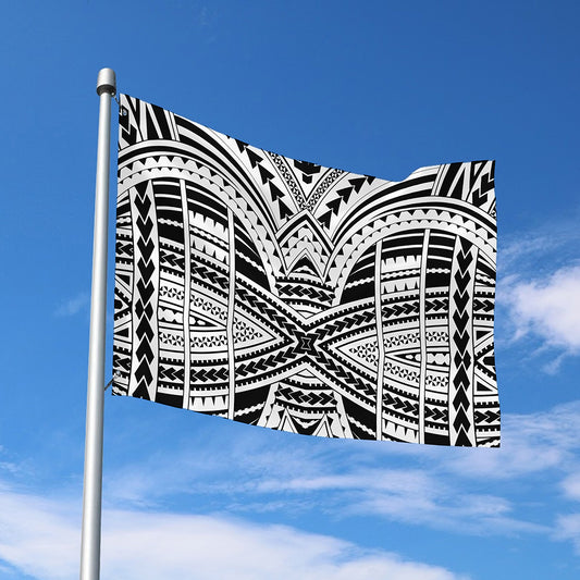 Black And White Maori Tribal Print Polyester Flag