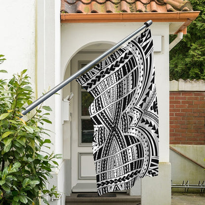 Black And White Maori Tribal Print Polyester Flag