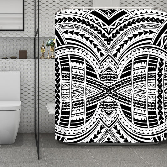 Black And White Maori Tribal Print Polyester Shower Curtain