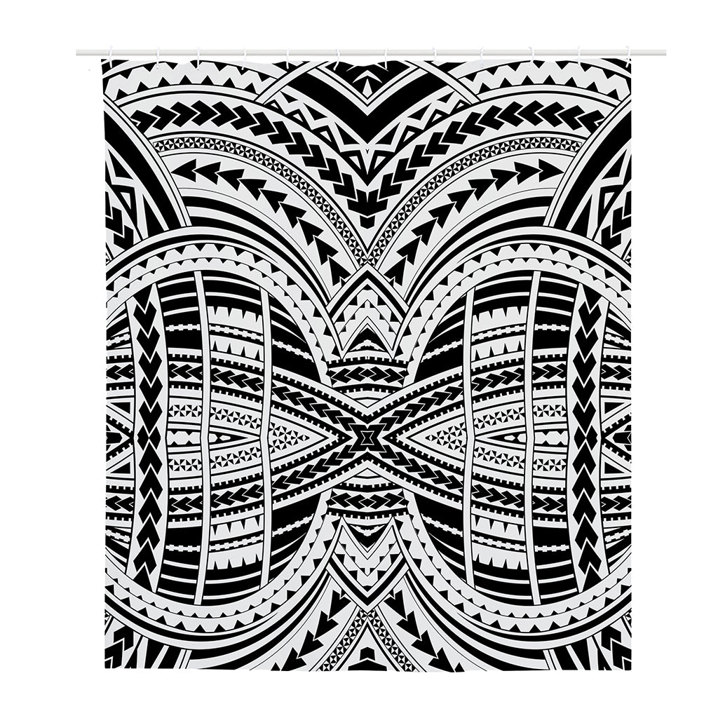 Black And White Maori Tribal Print Polyester Shower Curtain