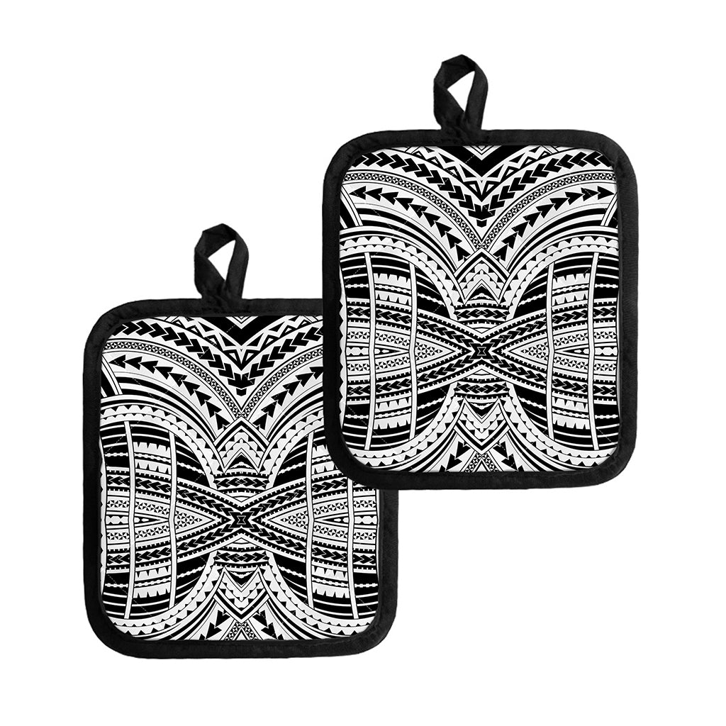Black And White Maori Tribal Print Pot Holders