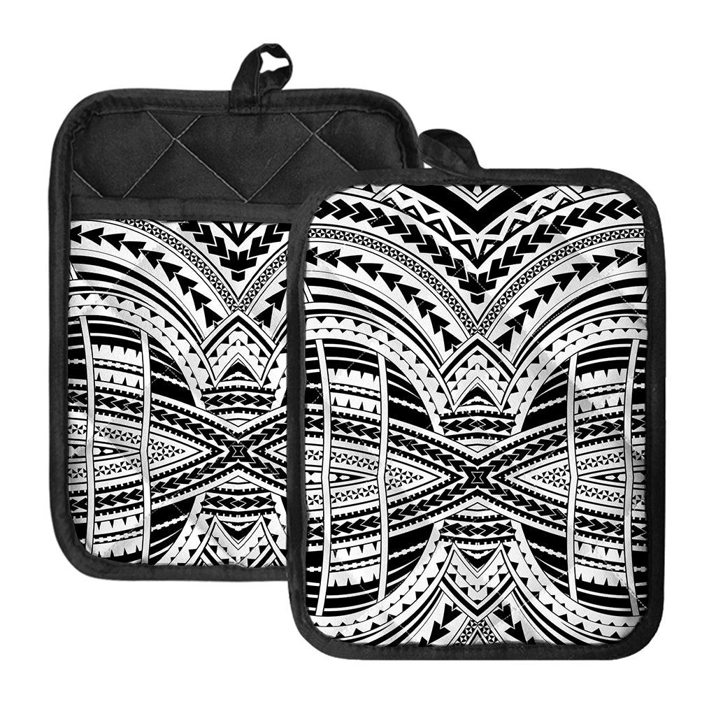Black And White Maori Tribal Print Pot Holders With Pocket