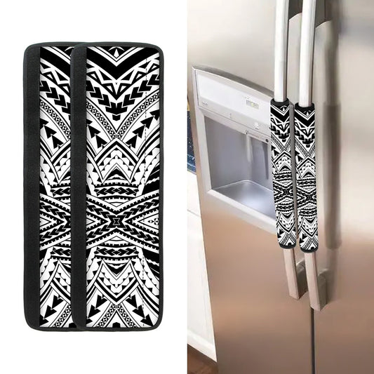 Black And White Maori Tribal Print Refrigerator Handle Covers
