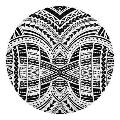 Black And White Maori Tribal Print Round Blanket