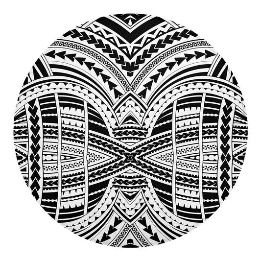 Black And White Maori Tribal Print Round Blanket