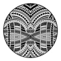 Black And White Maori Tribal Print Round Floor Mat
