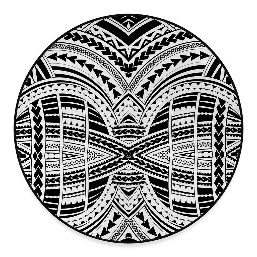 Black And White Maori Tribal Print Round Floor Mat