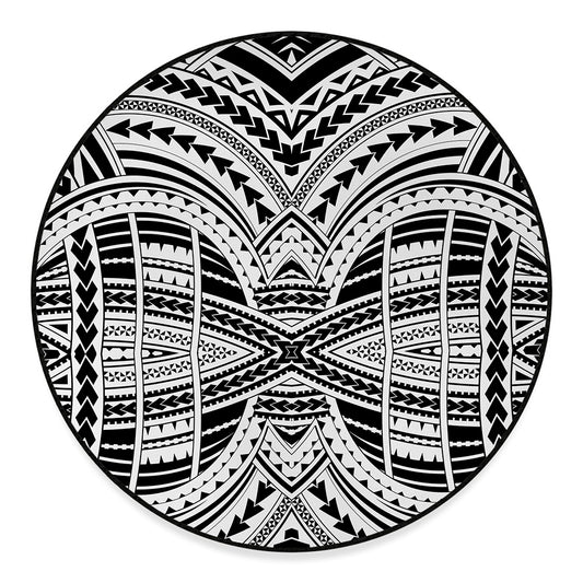 Black And White Maori Tribal Print Round Floor Mat