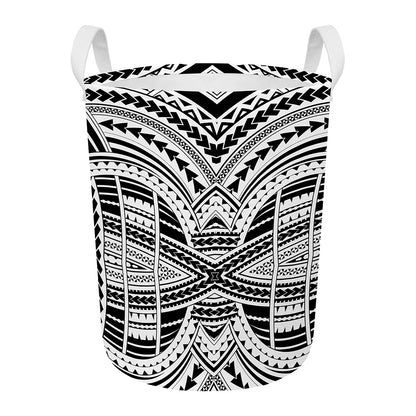 Black And White Maori Tribal Print Round Laundry Basket