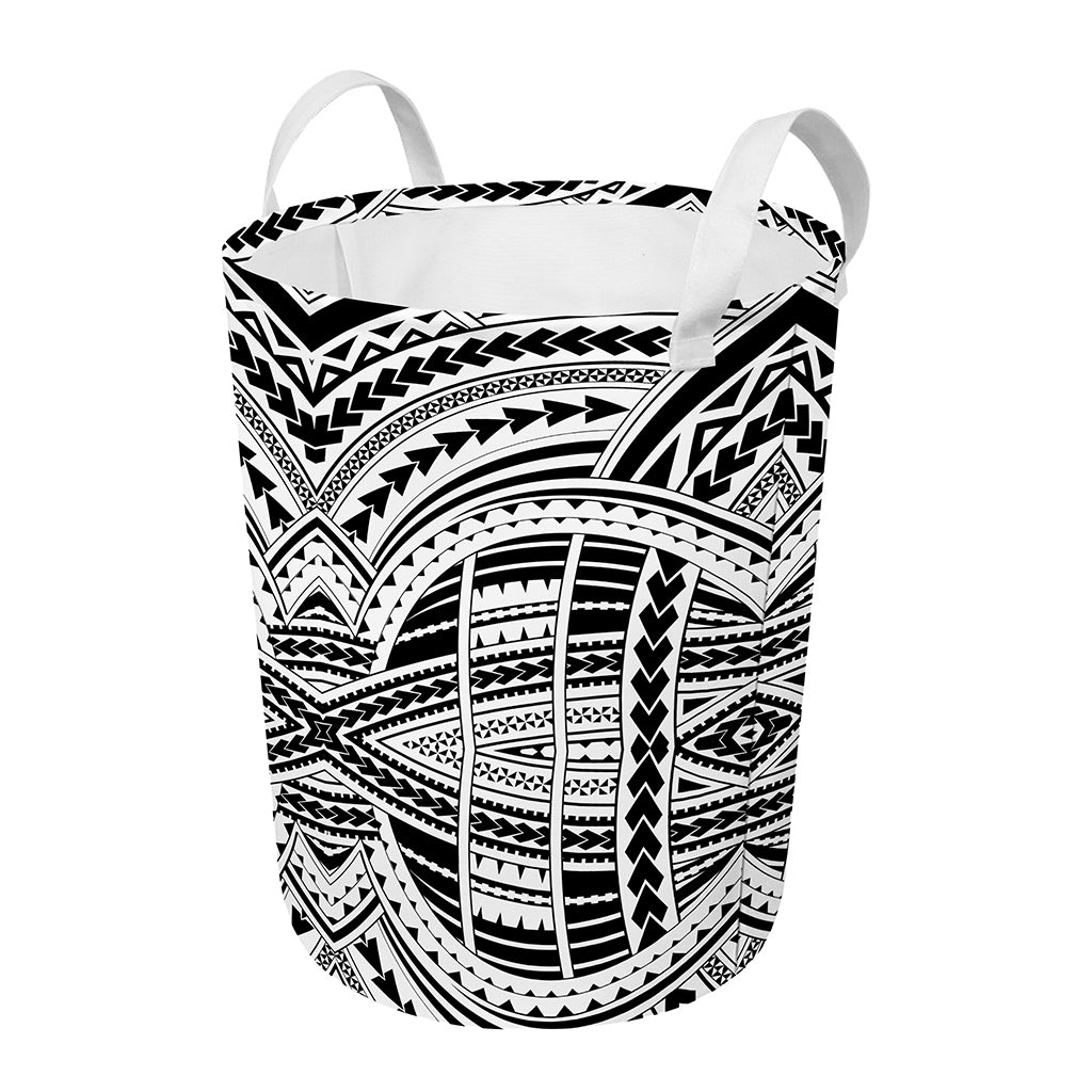 Black And White Maori Tribal Print Round Laundry Basket