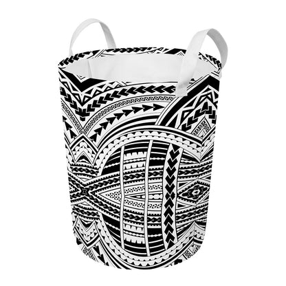 Black And White Maori Tribal Print Round Laundry Basket