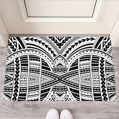 Black And White Maori Tribal Print Rubber Doormat