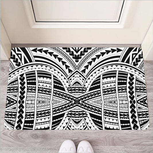 Black And White Maori Tribal Print Rubber Doormat