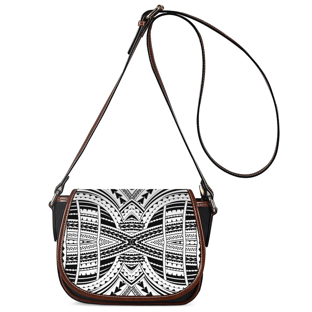 Black And White Maori Tribal Print Saddle Bag