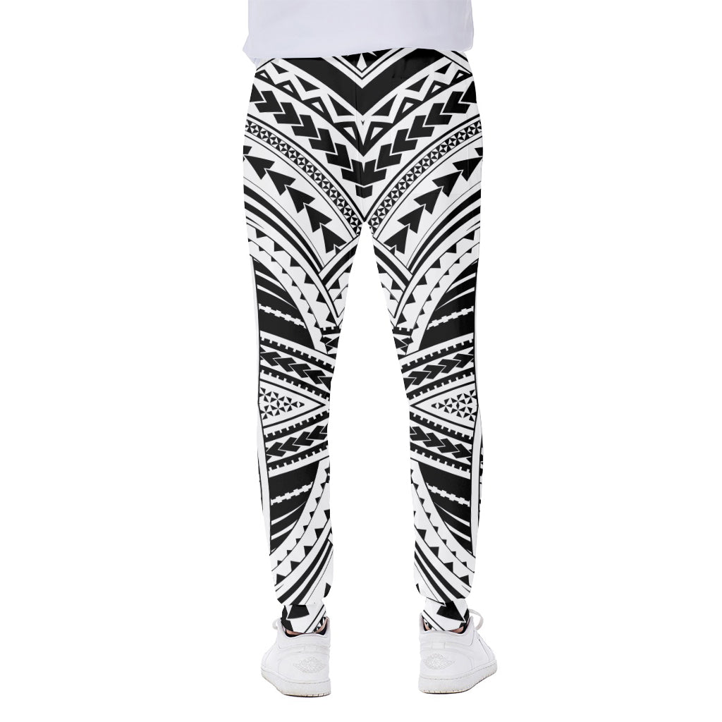 Black And White Maori Tribal Print Scuba Joggers