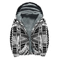 Black And White Maori Tribal Print Sherpa Lined Zip Up Hoodie