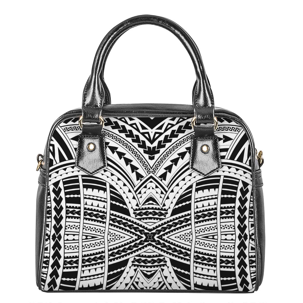 Black And White Maori Tribal Print Shoulder Handbag