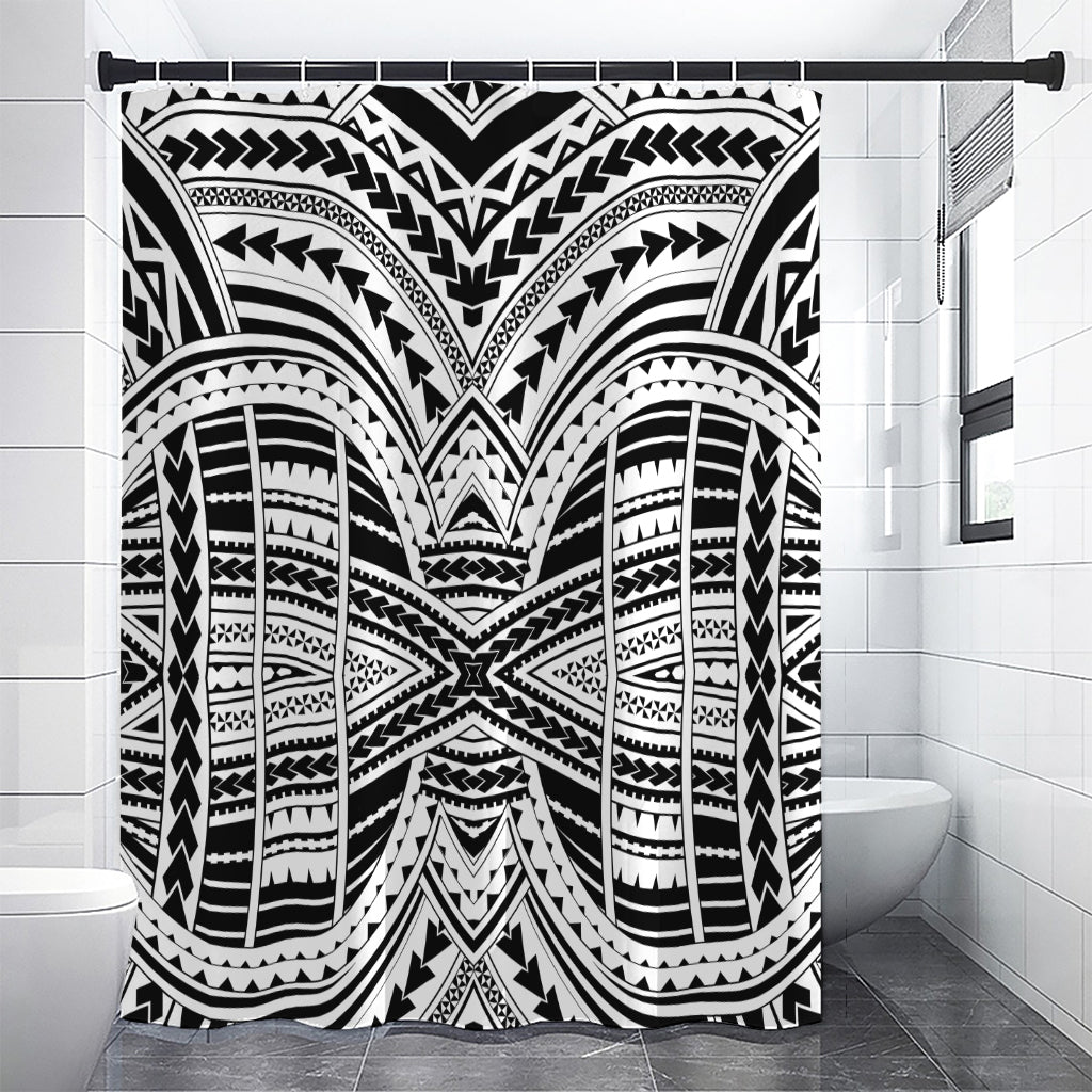 Black And White Maori Tribal Print Shower Curtain