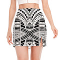 Black And White Maori Tribal Print Side Slit Mini Skirt