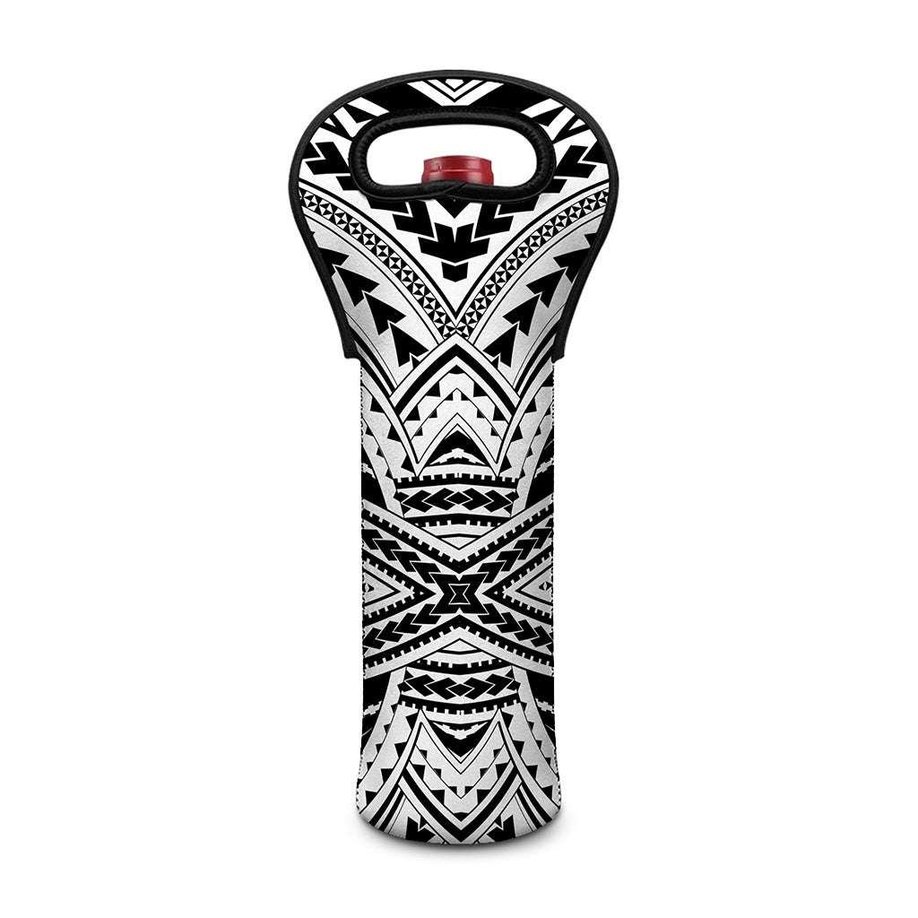 Black And White Maori Tribal Print Single Neoprene Wine Tote