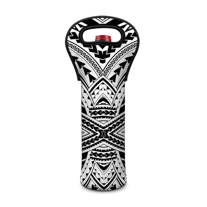 Black And White Maori Tribal Print Single Neoprene Wine Tote