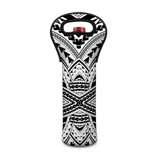 Black And White Maori Tribal Print Single Neoprene Wine Tote