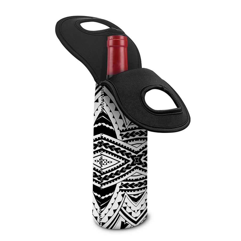 Black And White Maori Tribal Print Single Neoprene Wine Tote