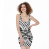 Black And White Maori Tribal Print Sleeveless Bodycon Dress