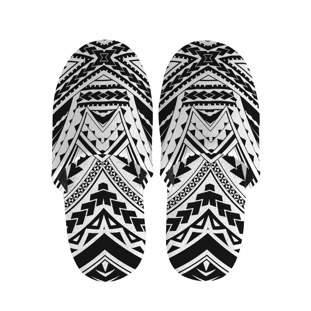 Black And White Maori Tribal Print Slippers