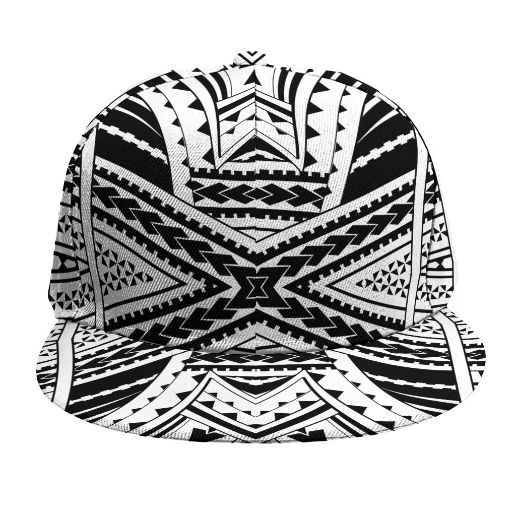 Black And White Maori Tribal Print Snapback Cap