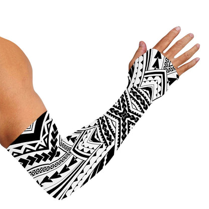 Black And White Maori Tribal Print Sun Protection Arm Sleeves