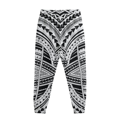 Black And White Maori Tribal Print Sweatpants
