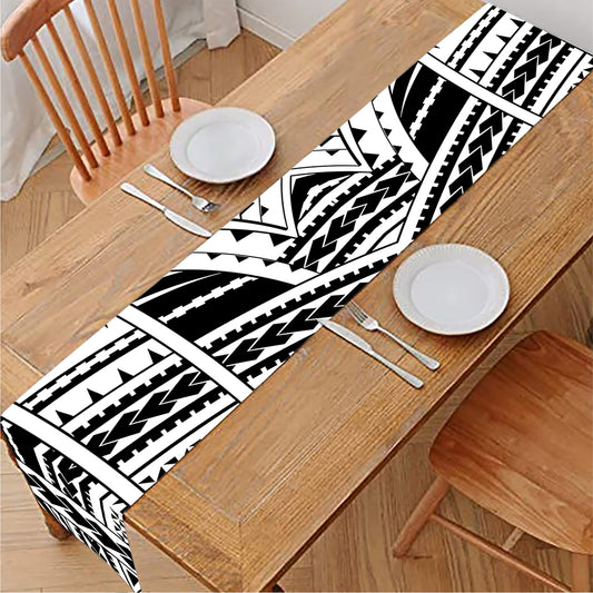 Black And White Maori Tribal Print Table Runner