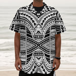 Black And White Maori Tribal Print Textured Short Sleeve Shirt