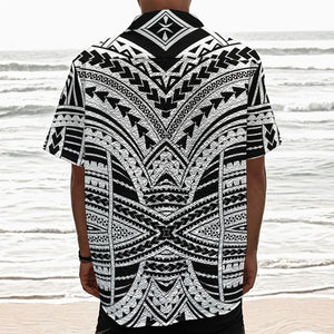 Black And White Maori Tribal Print Textured Short Sleeve Shirt