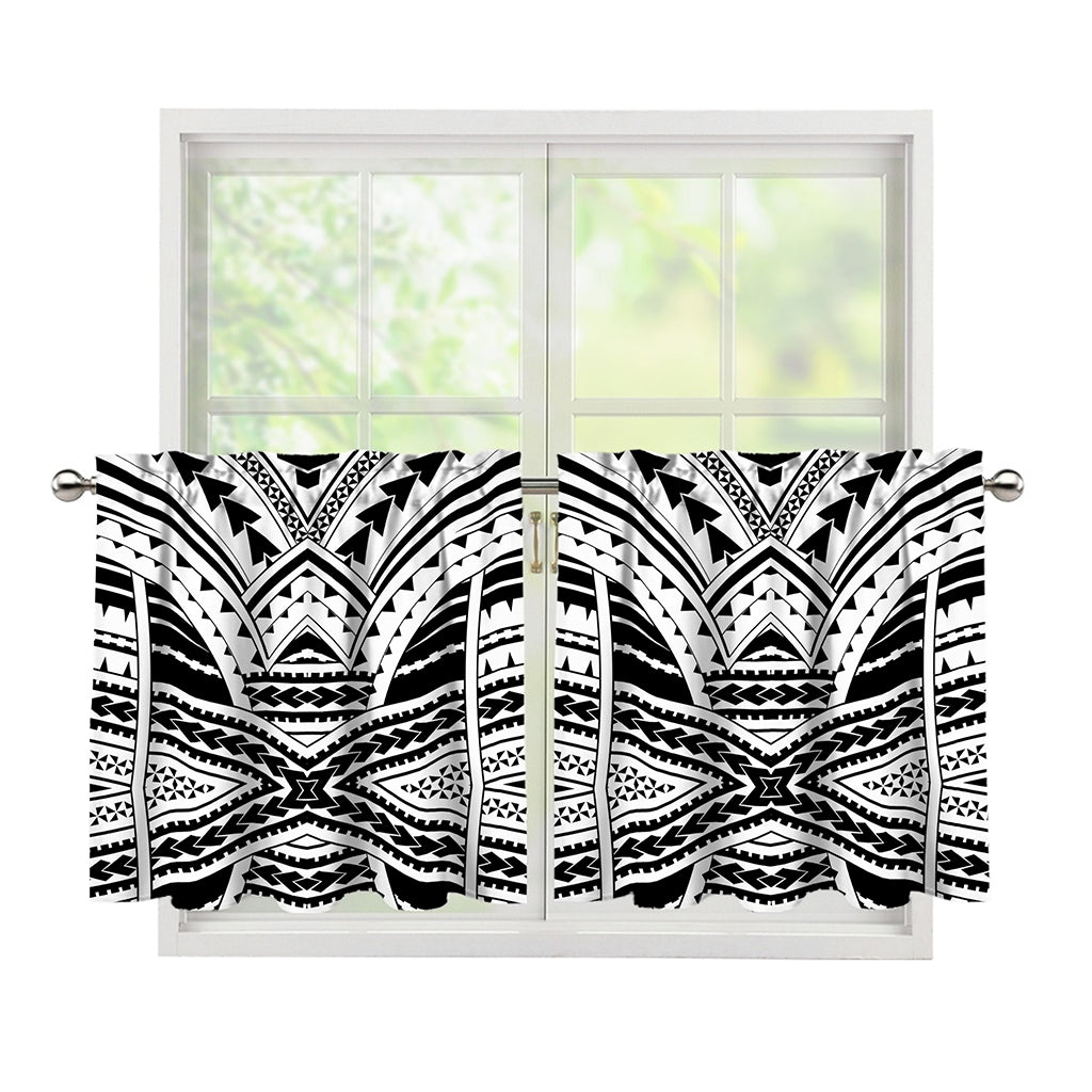 Black And White Maori Tribal Print Tier Curtains