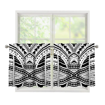 Black And White Maori Tribal Print Tier Curtains