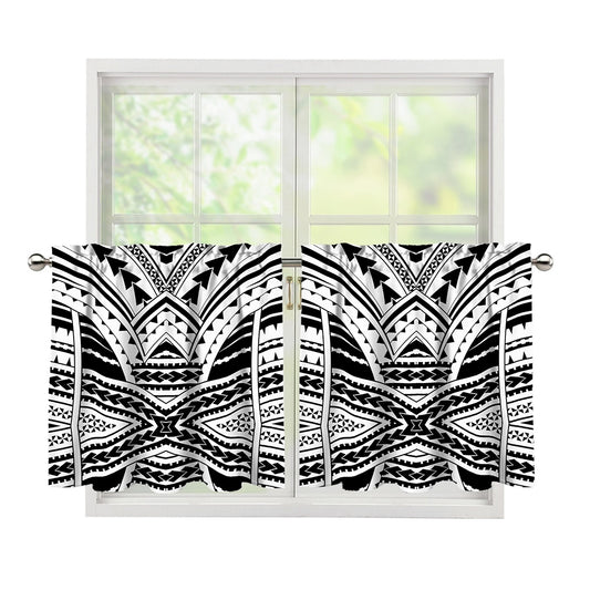 Black And White Maori Tribal Print Tier Curtains