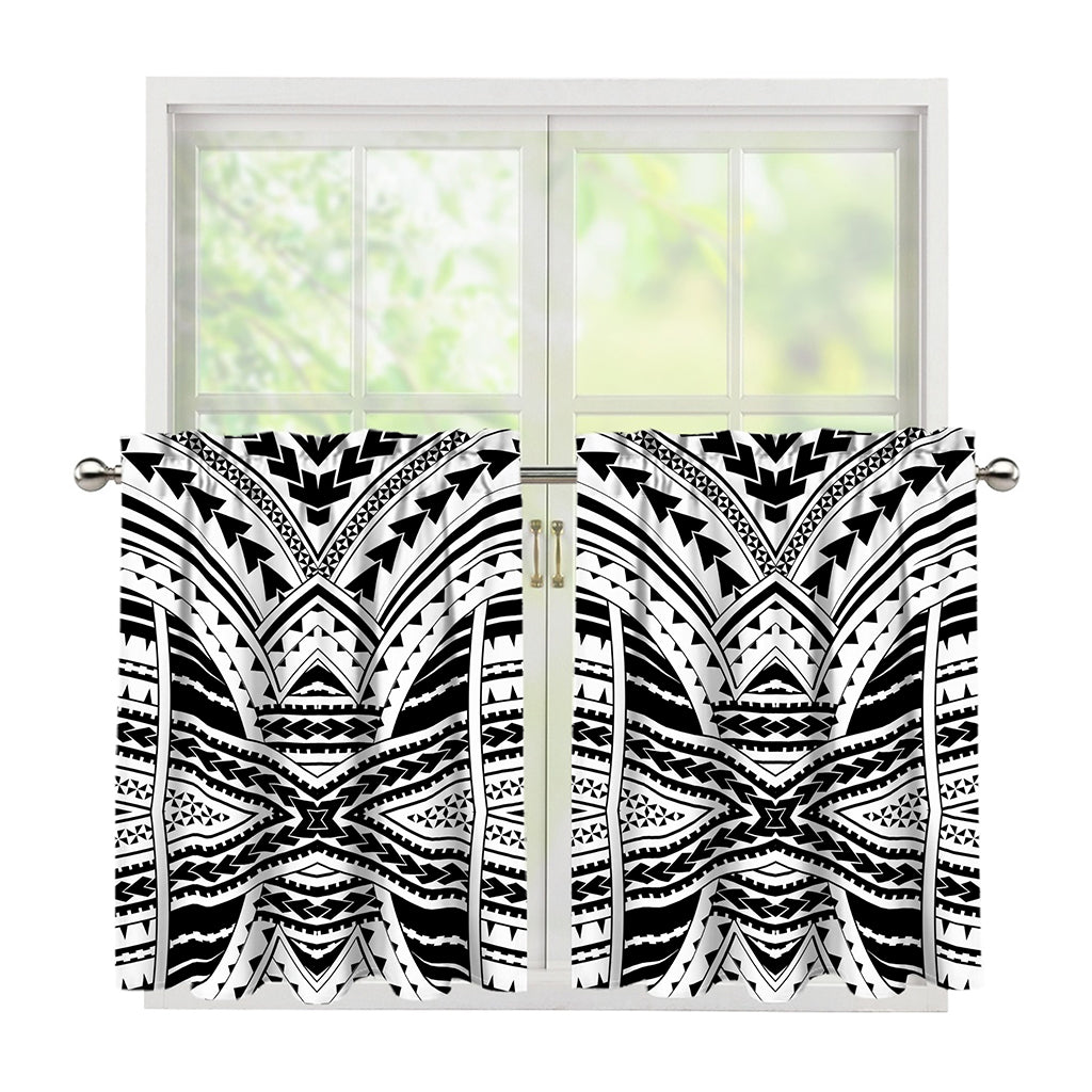 Black And White Maori Tribal Print Tier Curtains